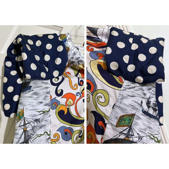 La Prestic Ouiston Jeanne Ship Map Swirl Print Silk Top Blouse Patchwork 1 Small - Picture 13 of 15